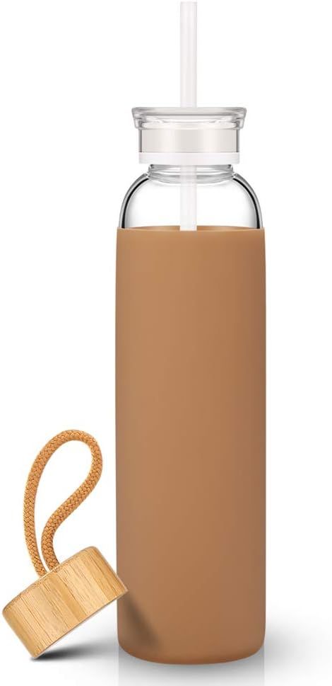 Zenbo 20oz Glass Water Bottle with Protective Silicone Sleeve and Bamboo Lid Skin Tone/Beige (2 L... | Amazon (US)