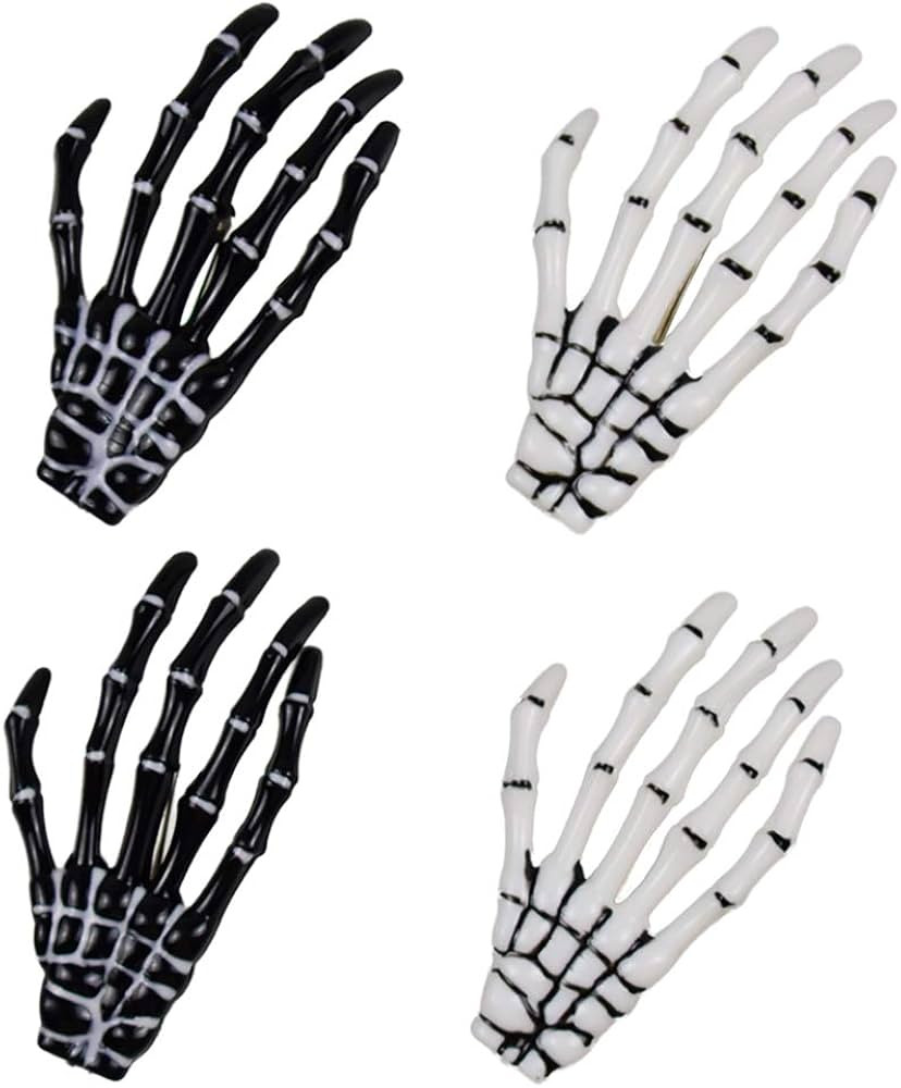 Halloween Skeleton Hands Bone Hair Clips - White and Black (2 Pairs), Punk Rock Horror Hair Clip ... | Amazon (US)