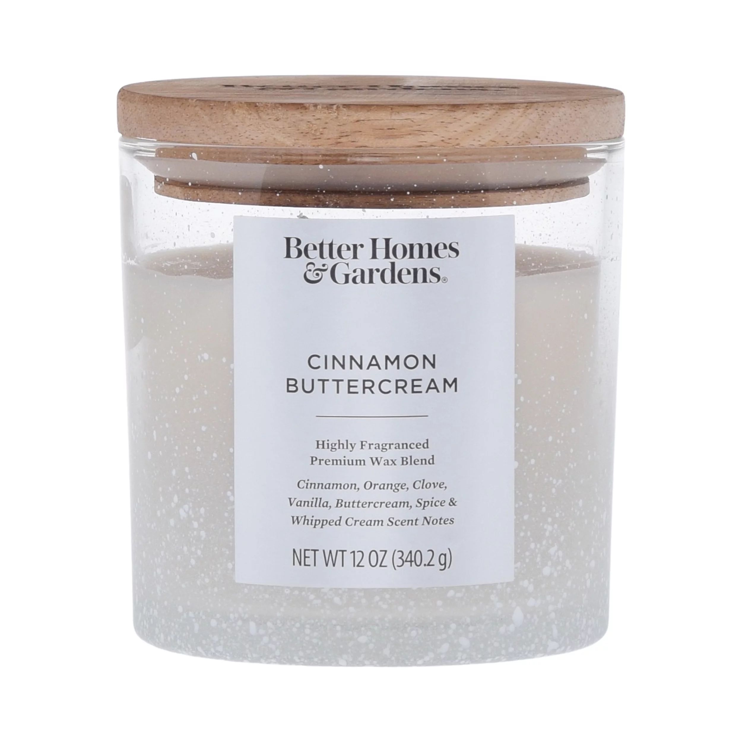 Better Homes & Gardens Cinnamon Buttercream Scented 2-Wick Snow Glass Jar Candle, 12 oz | Walmart (US)