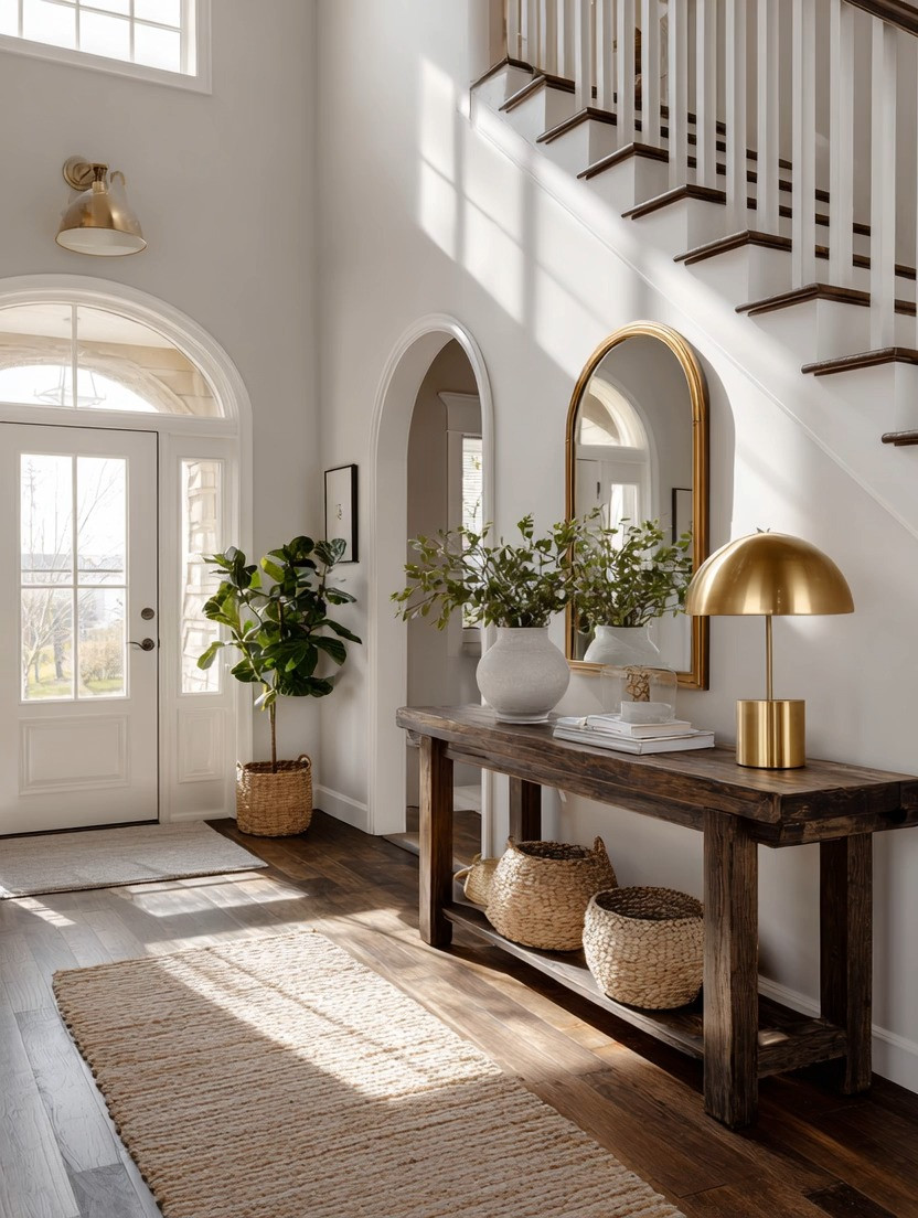 Those traditional country-style console tables we loved for years are not disappearing.
They are simply evolving.

The warm natural wood still feels timeless and grounding.
But modern homes are refreshing the look with two intentional upgrades:
a gold frame mirror and a modern dome-style gold lamp.

That combination instantly transforms a traditional console table into something that feels elegant, elevated, and current.

The beauty of natural wood is that it brings warmth and structure into a home. But when paired with gold accents, especially a rounded gold mirror and sculptural lighting, the entire space suddenly feels more refined and luxurious.

And the dome lamp changes everything.

Without it, the console table feels beautiful but traditional.
With it, the entire space feels modern, fresh, and designer-inspired.

If you already have a wooden console table at home, you may not need to replace it at all. Simply upgrading the mirror and lighting can completely transform the look.

And if you are ready for a full refresh, polished walnut console tables pair beautifully with gold accents and organic modern interiors.

This timeless gold-and-wood combination has been used in elegant architectural homes for centuries because it creates warmth, balance, and quiet luxury all at once.

In this edit, we included beautiful console tables, gold frame mirrors, and modern dome lamps to help you recreate this elevated entryway look at home.

#EntrywayDecor #ConsoleTable #HomeDecor 

 #LTKHome
