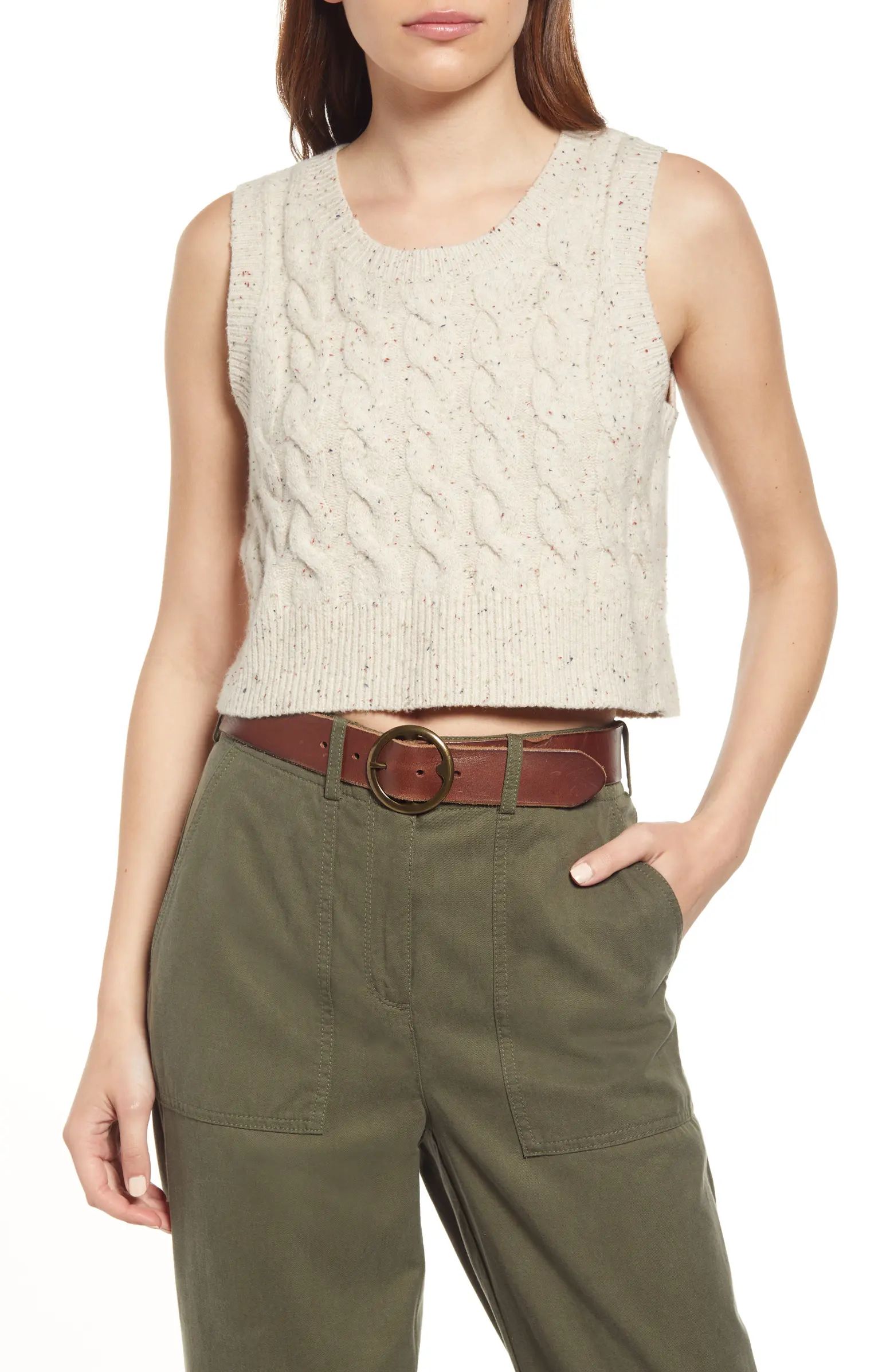 Treasure & Bond Crop Cable Knit Cotton Blend Sweater Tank | Nordstrom | Nordstrom Canada