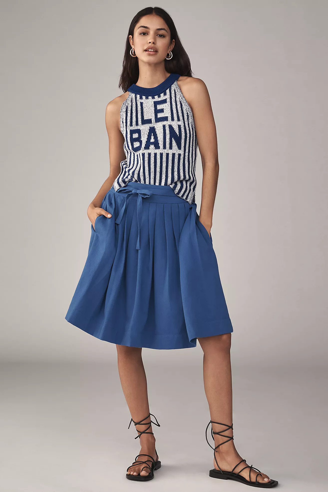 Maeve Bow-Front Pleated Knee-Length Skirt | Anthropologie (US)