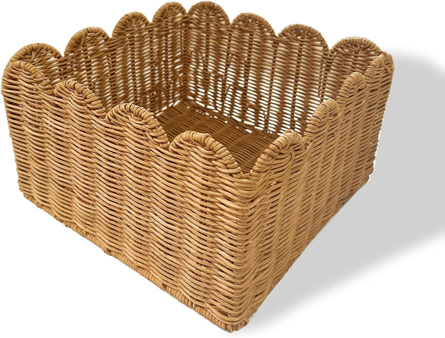 Scalloped Edge Basket, Wicker Storage Baskets, Hand Woven Baskets for Shelves,Natural Baskets for... | Amazon (US)
