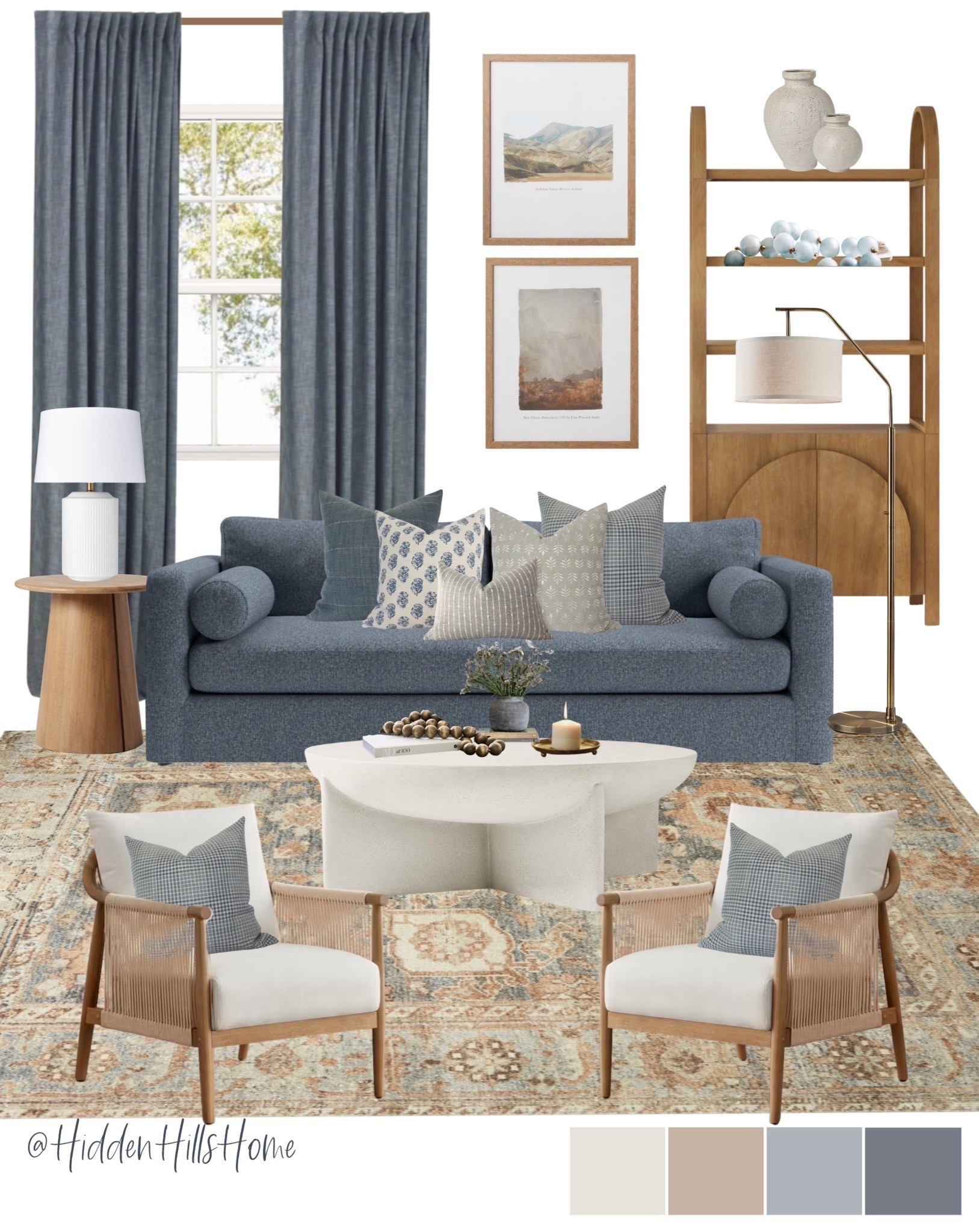 Coastal living room decor, living room mood board, living room design ideas, home decor inspiration, living room rug, accent chairs, coffee table decor, curtains #livingroom

#LTKHome #LTKSaleAlert #LTKSeasonal
