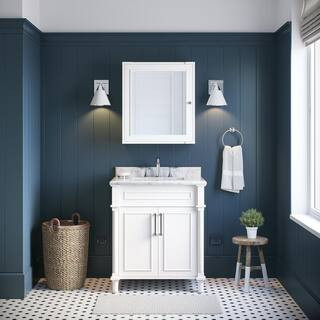 Aberdeen 30 in. x 22 in. D x 34.5 in. H Bath Vanity in White with White Carrara Marble Top | The Home Depot