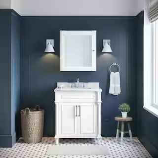 Aberdeen 30 in. x 22 in. D x 34.5 in. H Bath Vanity in White with White Carrara Marble Top | The Home Depot