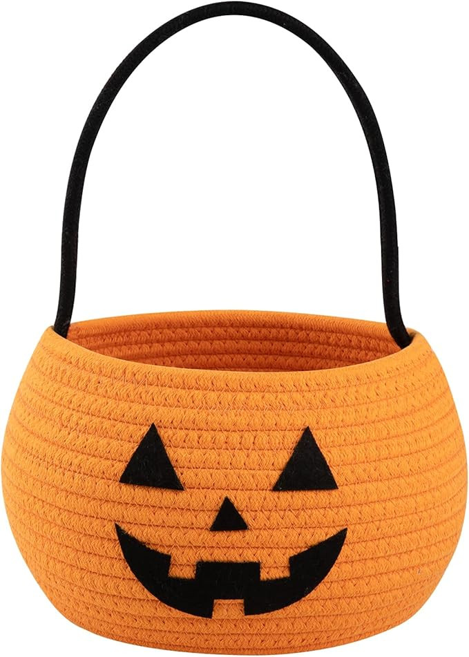 Halloween Basket for Kids, Pumpkin Basket with Handle, Trick or Treat Bucket, Small Orange Hallow... | Amazon (US)