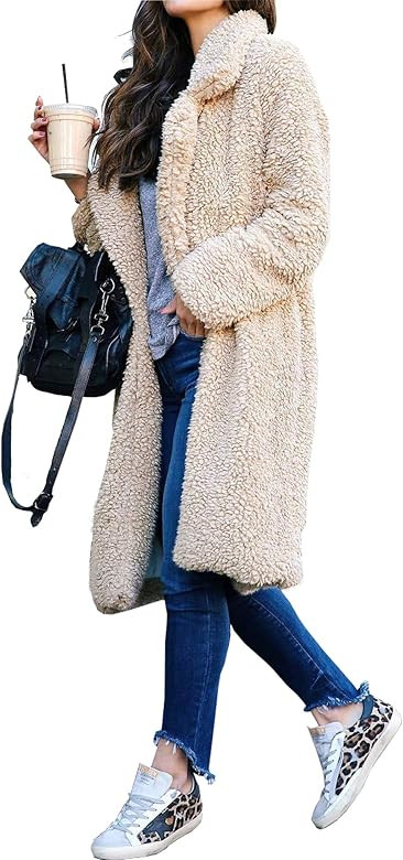 Womens Fuzzy Fleece Lapel Coat Faux Fur Warm Winter Outwear Jackets | Amazon (US)