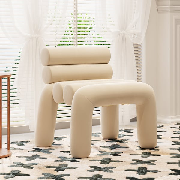 Gray & Beige Cloud Accent Chair Velvet & PU leather Lounge Chair with Padded Cushion | Homary