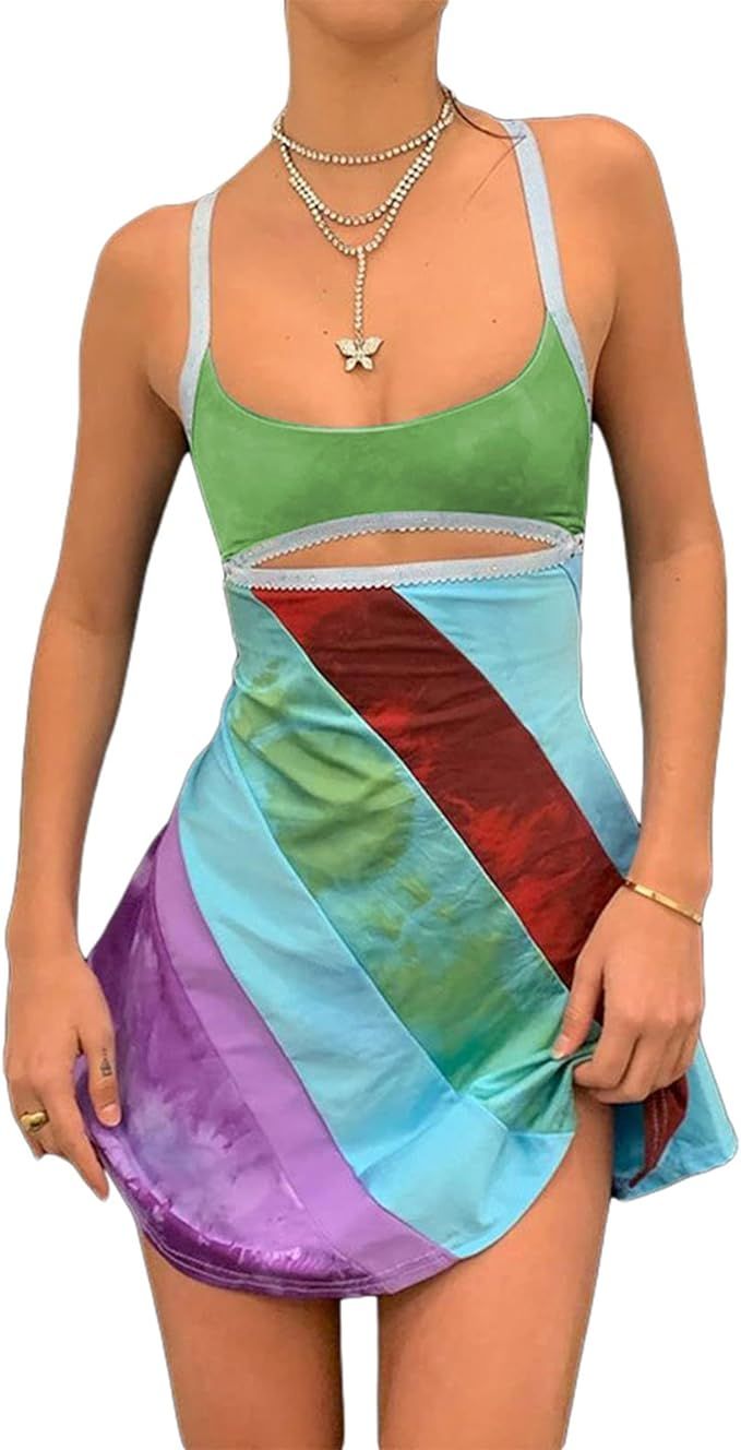 Women’s Vintage Print Semi-Sheer Sheath Dress Y2K Fashion Bodycon Mini Slip Dress Retro Bandana... | Amazon (US)
