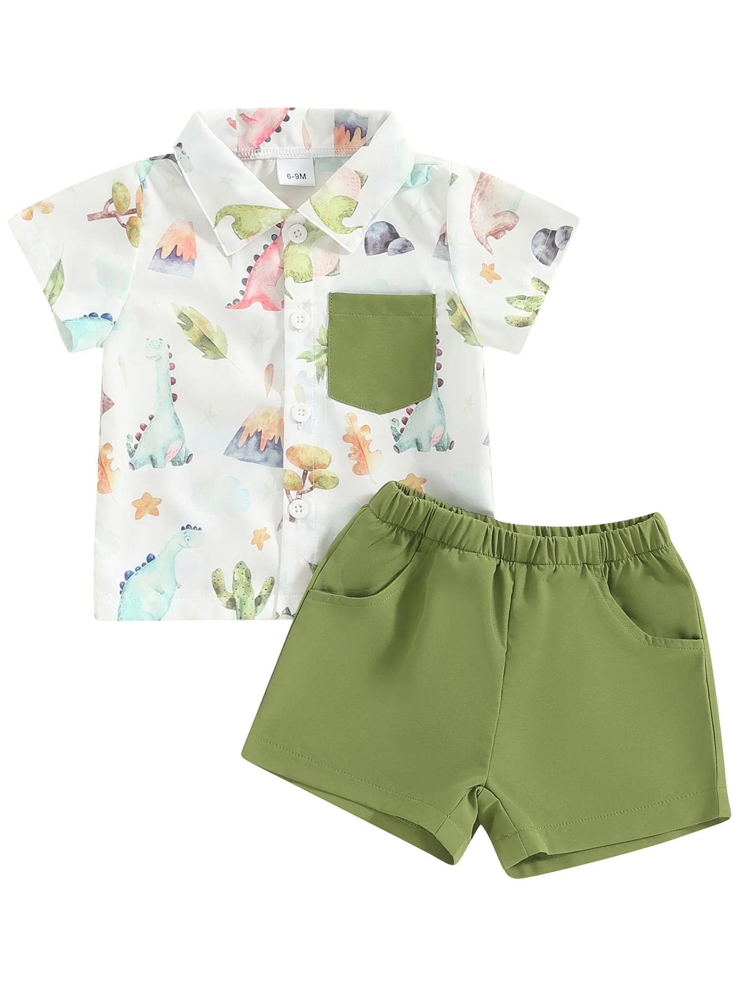 Mevireiy Baby Boys Dinosaur Print Lapel Button Down Shirt Tops Elastic Waist Shorts, Green, 12-18... | Walmart (US)