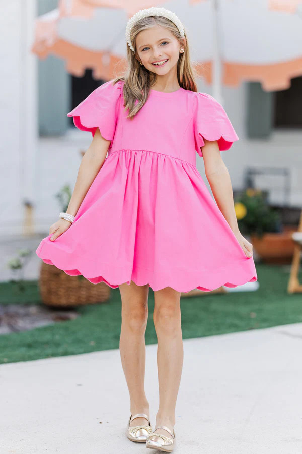 Girls: Time Goes By Pink Scalloped Dress | The Mint Julep Boutique