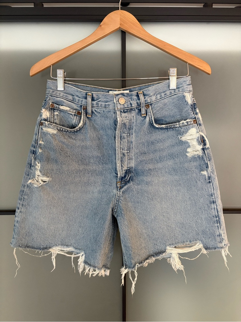 Agolde Stella Light Blue Distressed High-Rise Denim Shorts | Poshmark