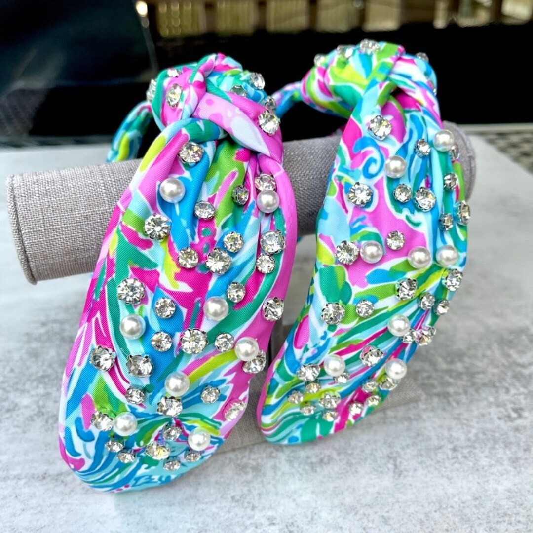 Palm Beach Mint Mojito Rhinestone & Pearl Knotted Headband | Etsy (US)