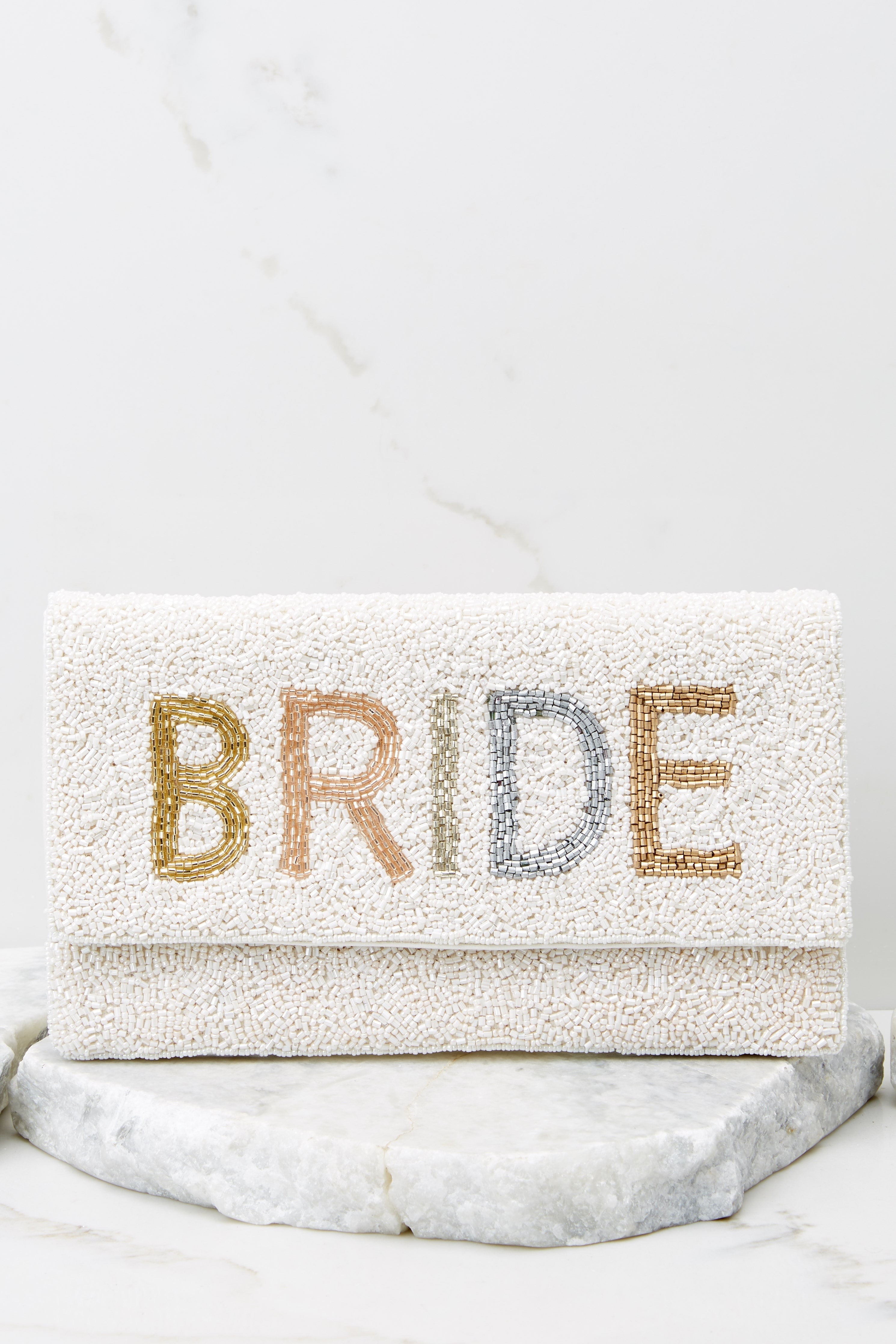 I'm The One White Multi Beaded Clutch- Bride Clutch | Red Dress 