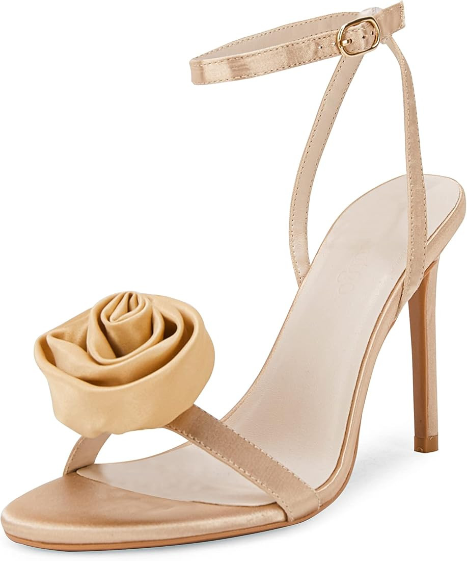 Womens Open Toe Heeled Sandals Flower Ankle Buckle Strap Stiletto High Heels Comfort Slingback Su... | Amazon (US)