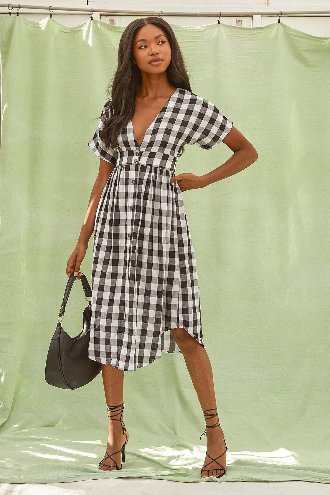 Checks Out Black and White Gingham Button-Front Midi Dress | Lulus (US)