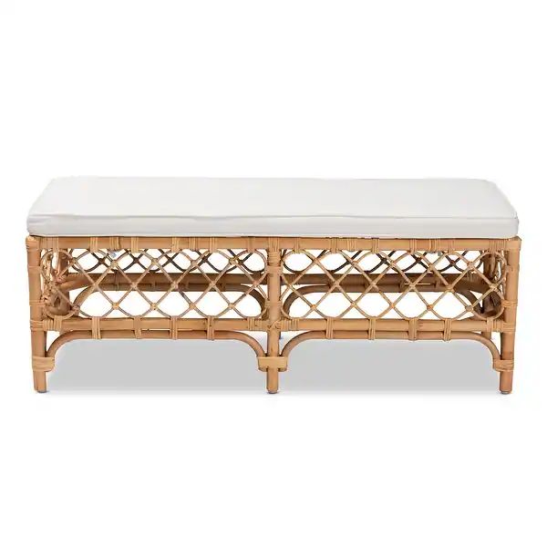 Orchard Bohemian Styled Upholstered Rattan Bench-White/Natural | Bed Bath & Beyond