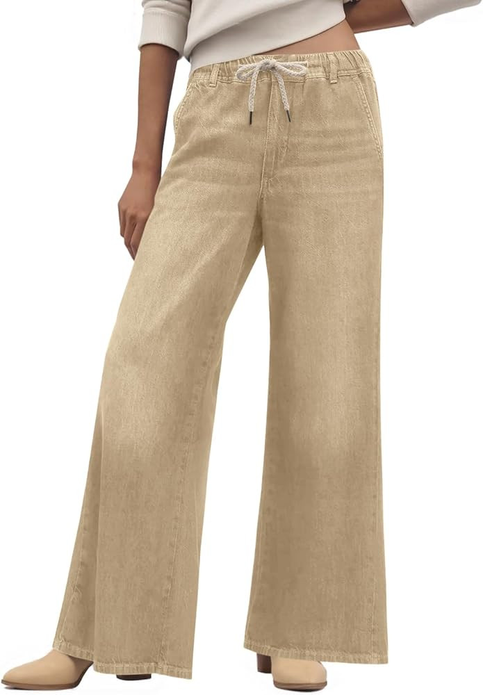 Cicy Bell Womens Wide Leg Flare Jeans Casual Drawstring High Waist Vintage Denim Pants with Pocke... | Amazon (US)