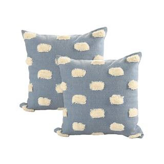 LR Home Jane Light Blue Pom-Pom 100% Cotton 20 in. x 20 in. Indoor Throw Pillow (Set of 2) 7079A4... | The Home Depot
