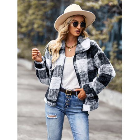 Ehpow velvet women s coat 2022 winter new plaid style thick top women s clothing one piece for sale  | Walmart (US)