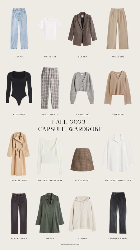 fall capsule wardrobe. fall. fall outfit. work wear. fall outfits. purse. boots. plaid skirt. skims bodysuit. sweater. cardigan. H&M. trench coat. plaid pants. abercrombie & fitch. blazer. jeans. white tee. hoodie. leather pants. white button down.

#LTKworkwear #LTKSeasonal #LTKstyletip