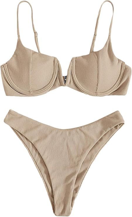 Verdusa Women's Underwire Bra High Cut Bikini Set Beach Two Piece Bathing Suit | Amazon (US)