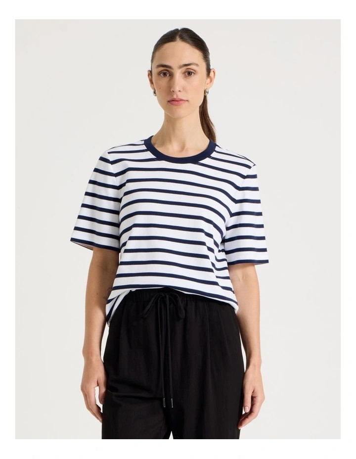 Cropped Short Sleeve T-Shirt in Black & White Stripe | Myer