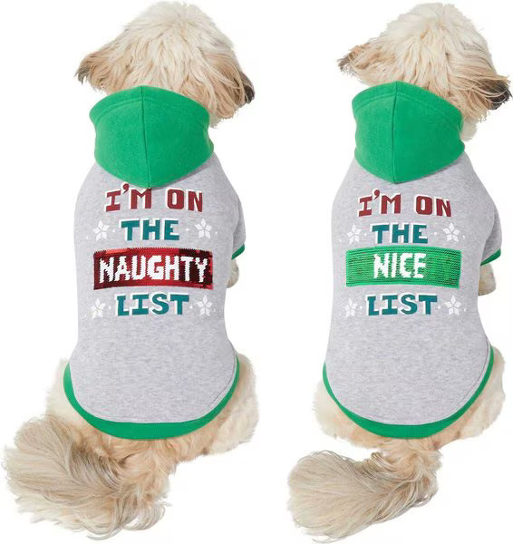 Frisco Flip Sequin Naughty/Nice List Dog & Cat Hoodie, 1 count | Chewy.com