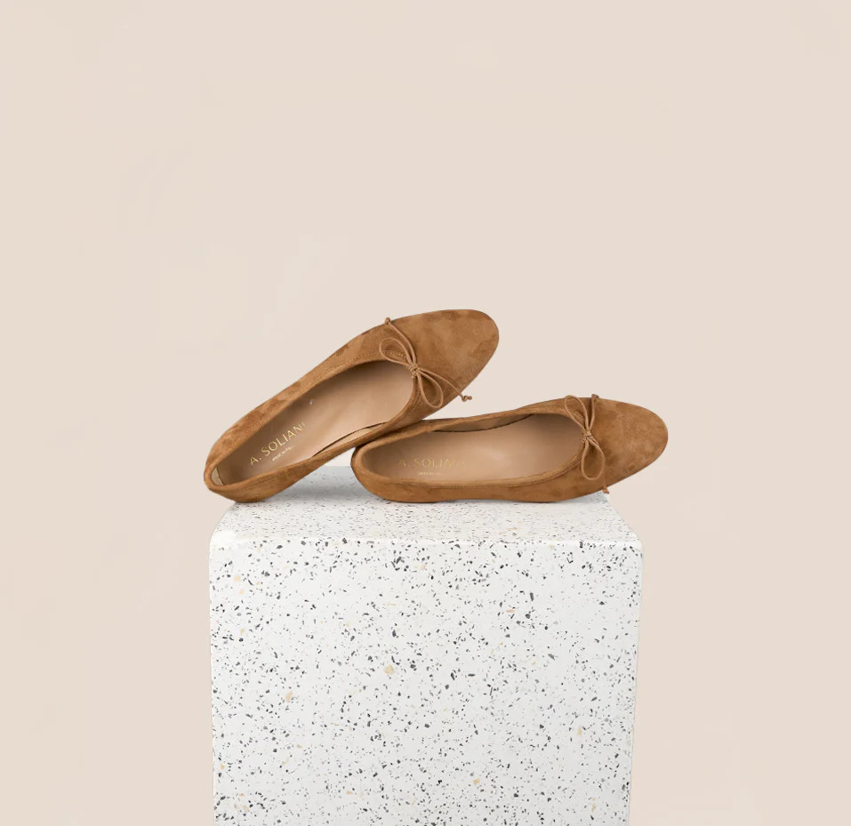 Como Leather Suede Ballet Flats in Amaretto Suede | A. Soliani | A.Soliani
