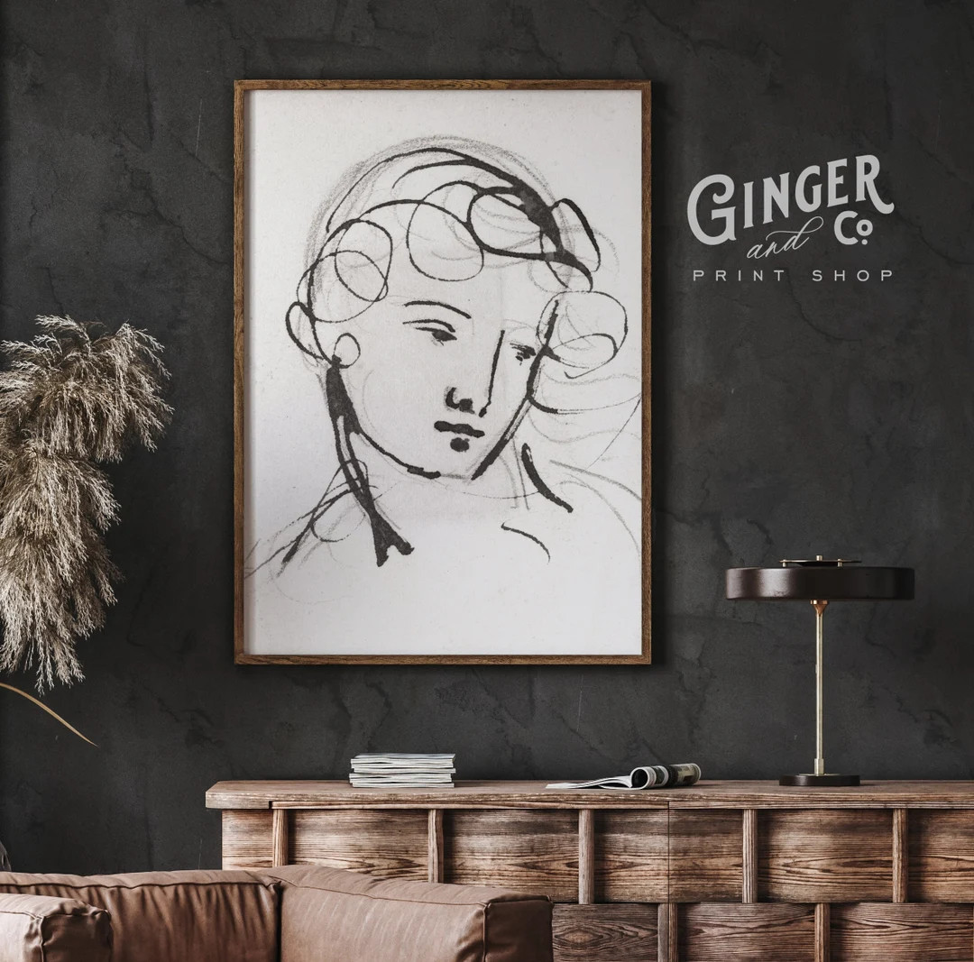 Female Portrait Study -- Vintage Fine Art Drawing -- Framed Digital Print Canvas Art Peel and Sti... | Etsy (US)