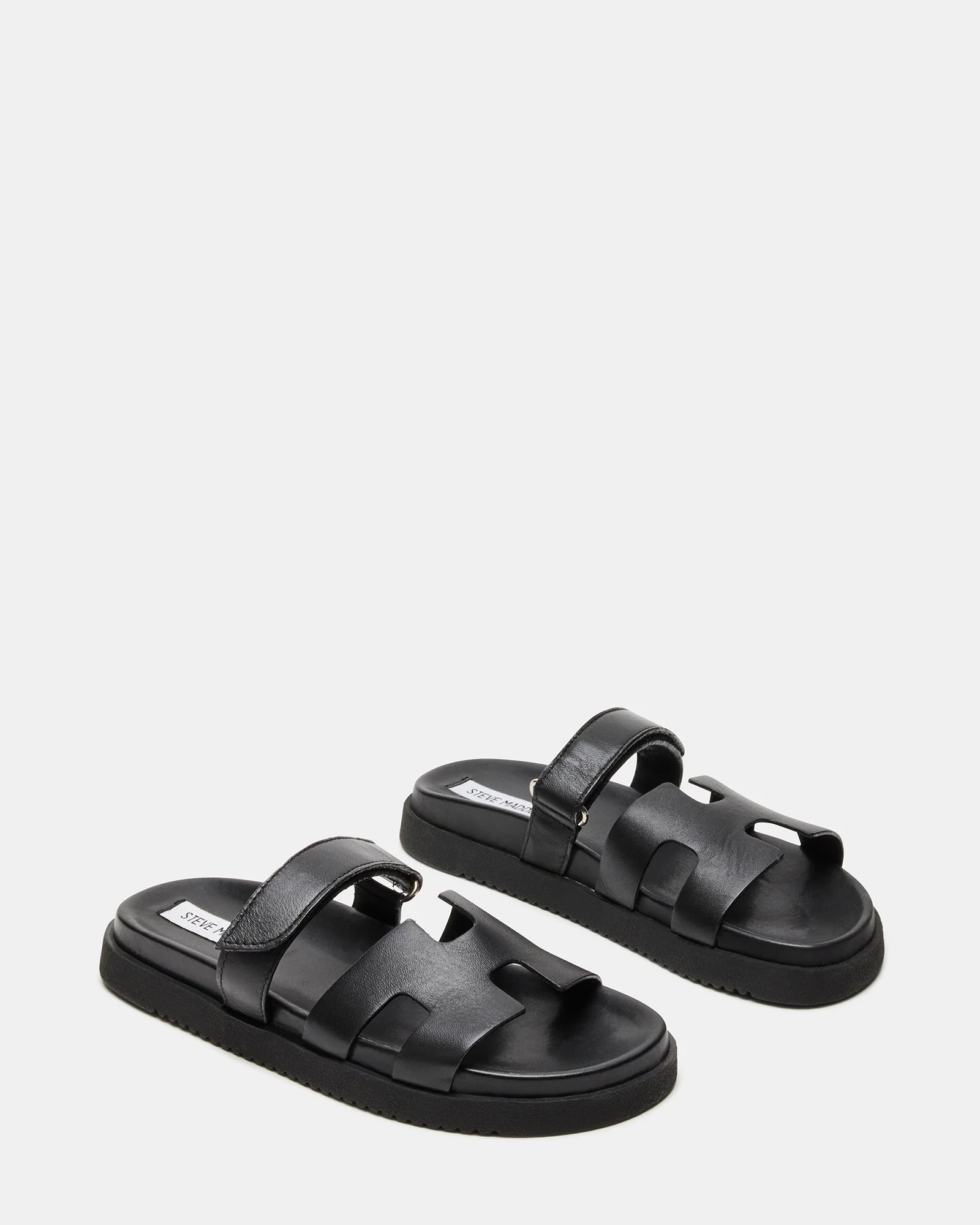 MAYVEN Black Leather Flatform Slide Women's Sandal | Steve Madden (US)