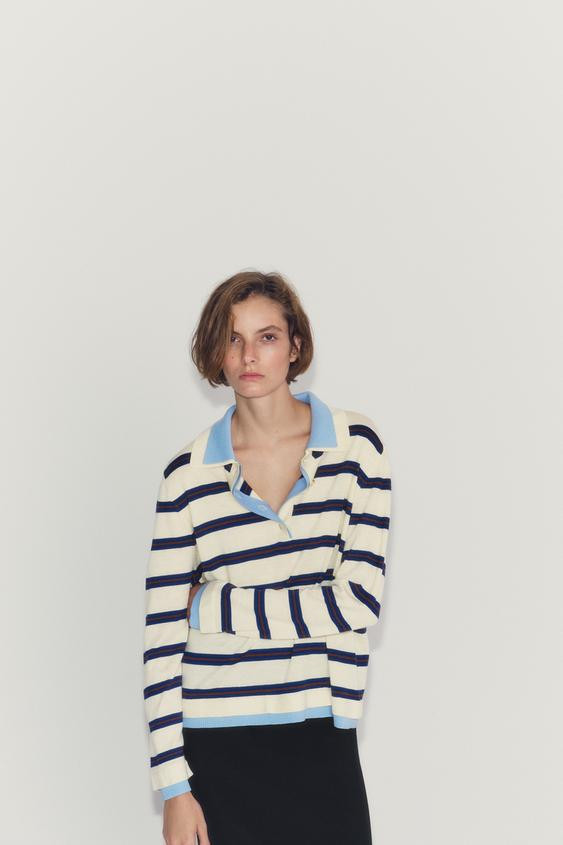 Zara - Striped Combined Knit Polo Shirt - Women - Multicolored - Women | Zara US