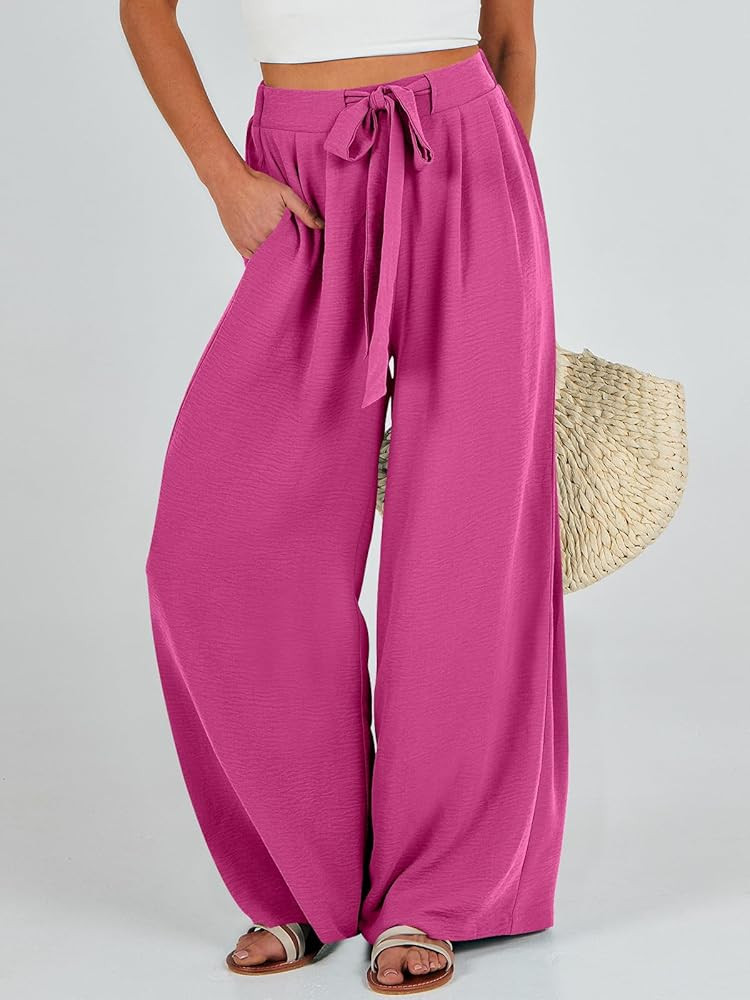 Caracilia Wide Leg Palazzo Pants for Women Summer High Waist Flowy Loose Casual Lounge Trousers B... | Amazon (US)