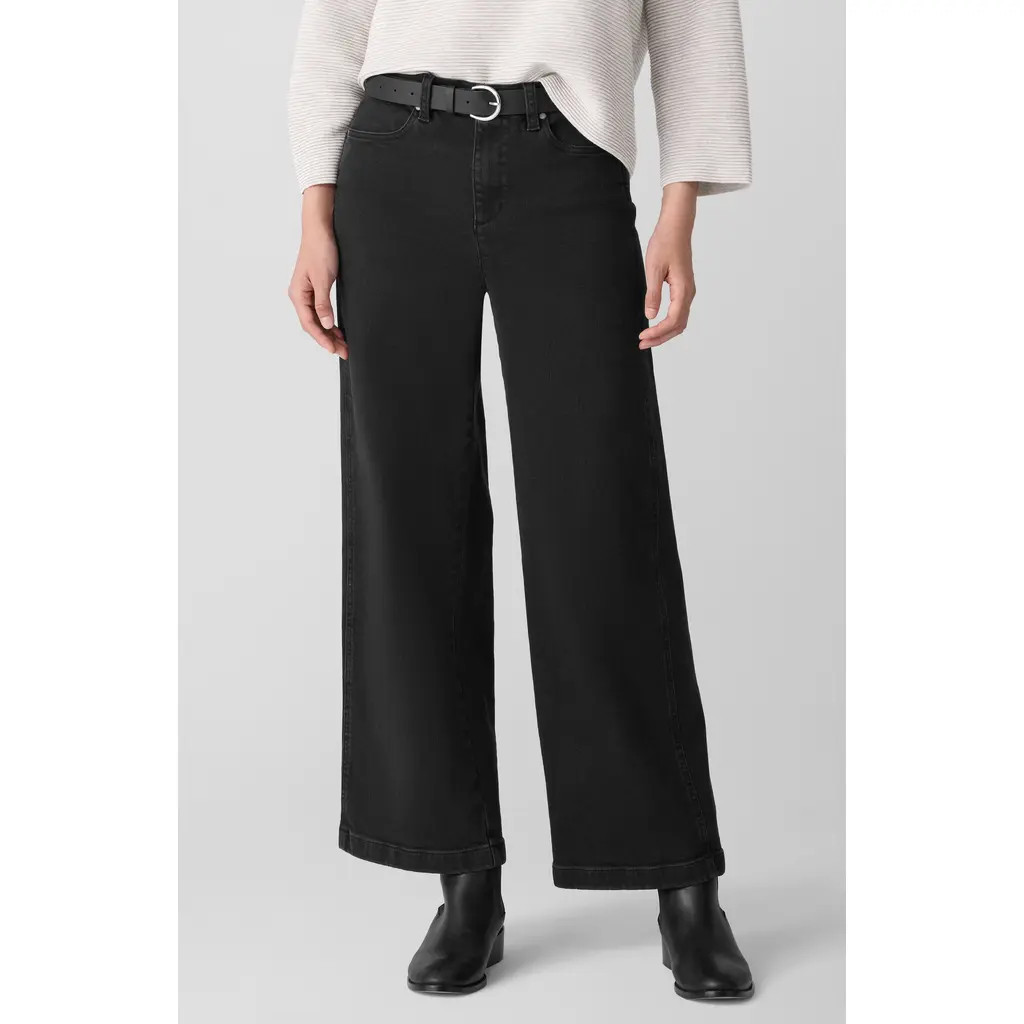 Eileen Fisher Wide Leg Jeans in Black at Nordstrom, Size Large | Nordstrom