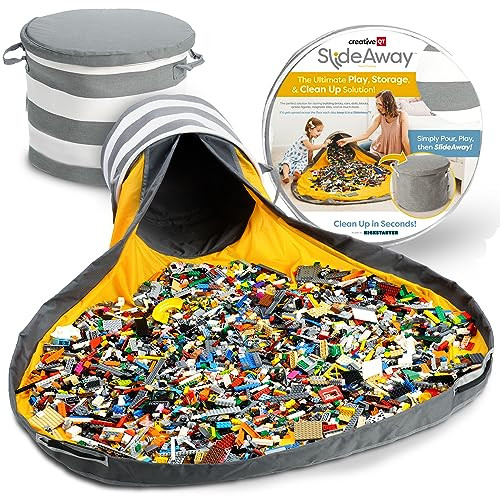 Creative QT SlideAway Toy Storage Organizer & Play Mat for Kids - Organizer Storage Bin - Kids Toy Box for Boys & Girls - Playroom Bin - Holders for Kid Rooms, Classrooms, Teachers - Grey Stripes | Amazon (US)