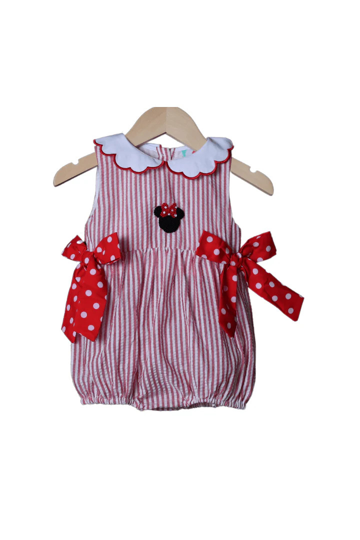 French Knot Mouse Red Seersucker Bubble | The Smocked Flamingo