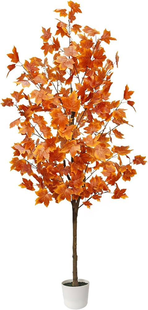 Artificial Maple Tree, Fall Tree for Outdoor Indoor Porch Entryway, Orange Potted Fake Tall Plant... | Amazon (US)