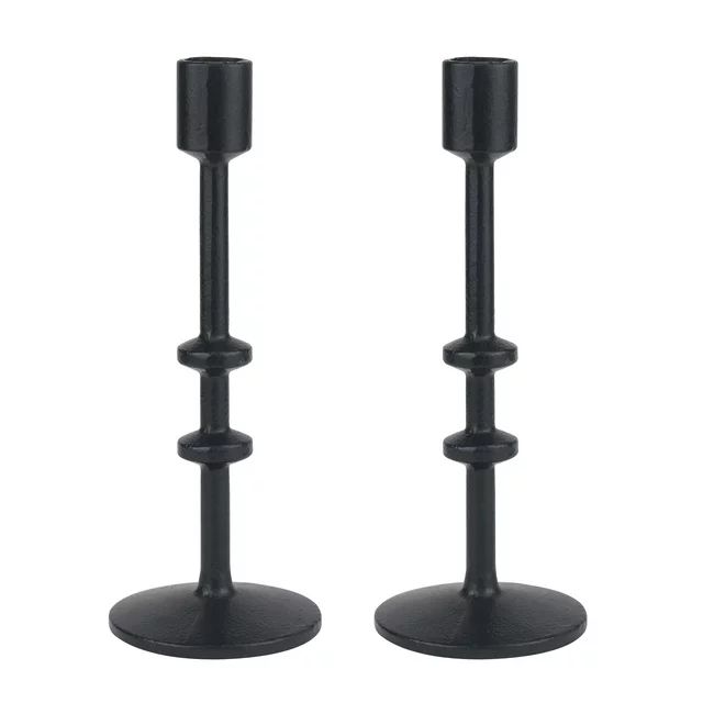 Stonebriar Table Top 9" Traditional Cast Iron Candlestick Holder Set, Black, 2 Pieces | Walmart (US)
