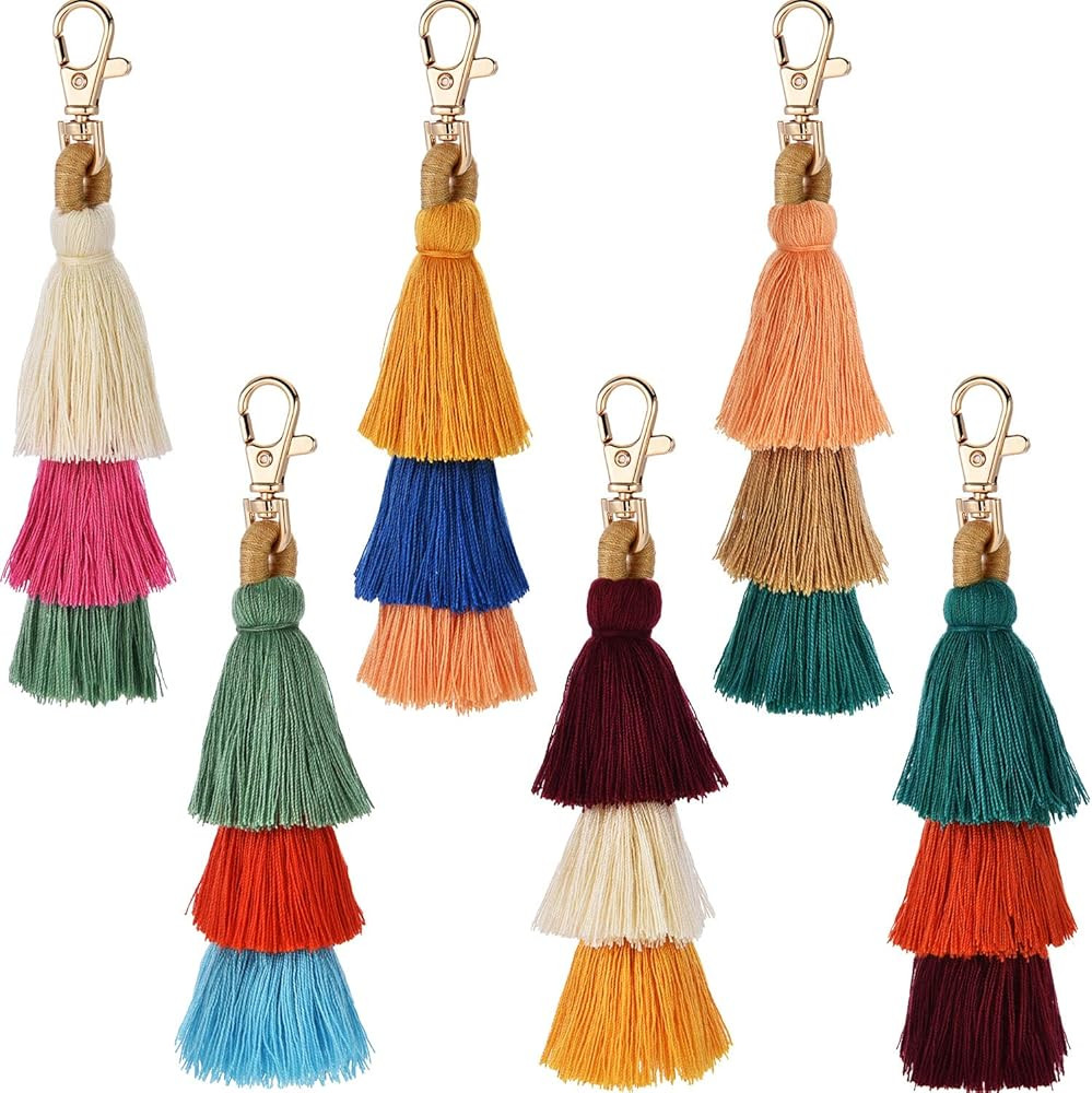 Tatuo 6 Pieces Handmade Bohemian Tassel Keychain Tassels Bag Key Chain Charm Handbags Pendant Key Chain Rings | Amazon (US)