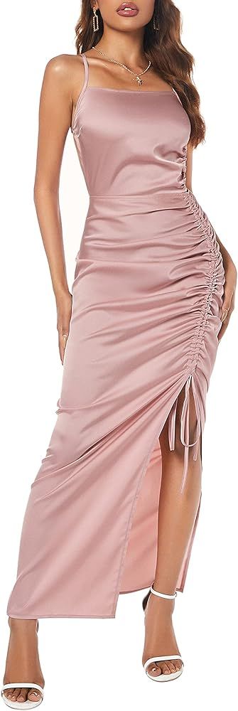 ZAFUL Women's Silky Pleated Draped Bustier Corset-Style Deep V Neck Midi Dress | Amazon (US)