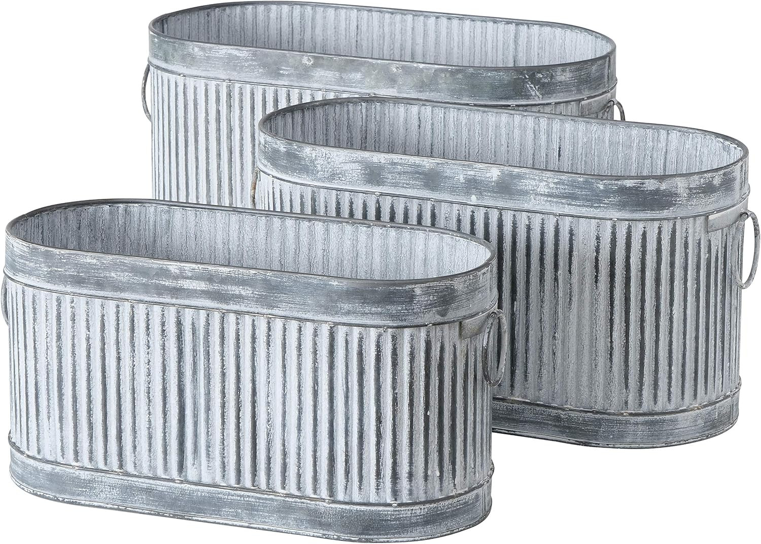 WHW Whole House Worlds French Country Style Oval Planters, Set of 3,Corrugated Bellies, Ring Hand... | Amazon (US)