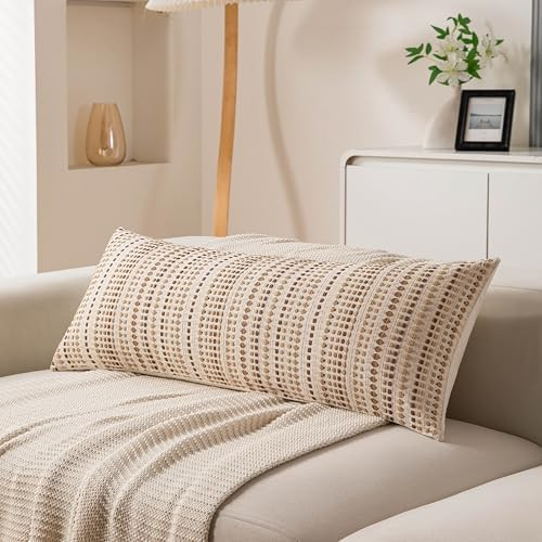 Boho Long Lumbar Body Decorative Throw Pillow Covers 14x36 Inch Pack of 1 Beige Woven Striped Pil... | Amazon (US)