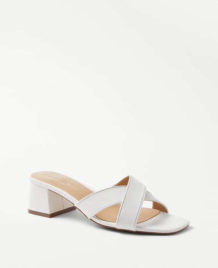 Crossover Leather Block Heel Sandals | Ann Taylor (US)