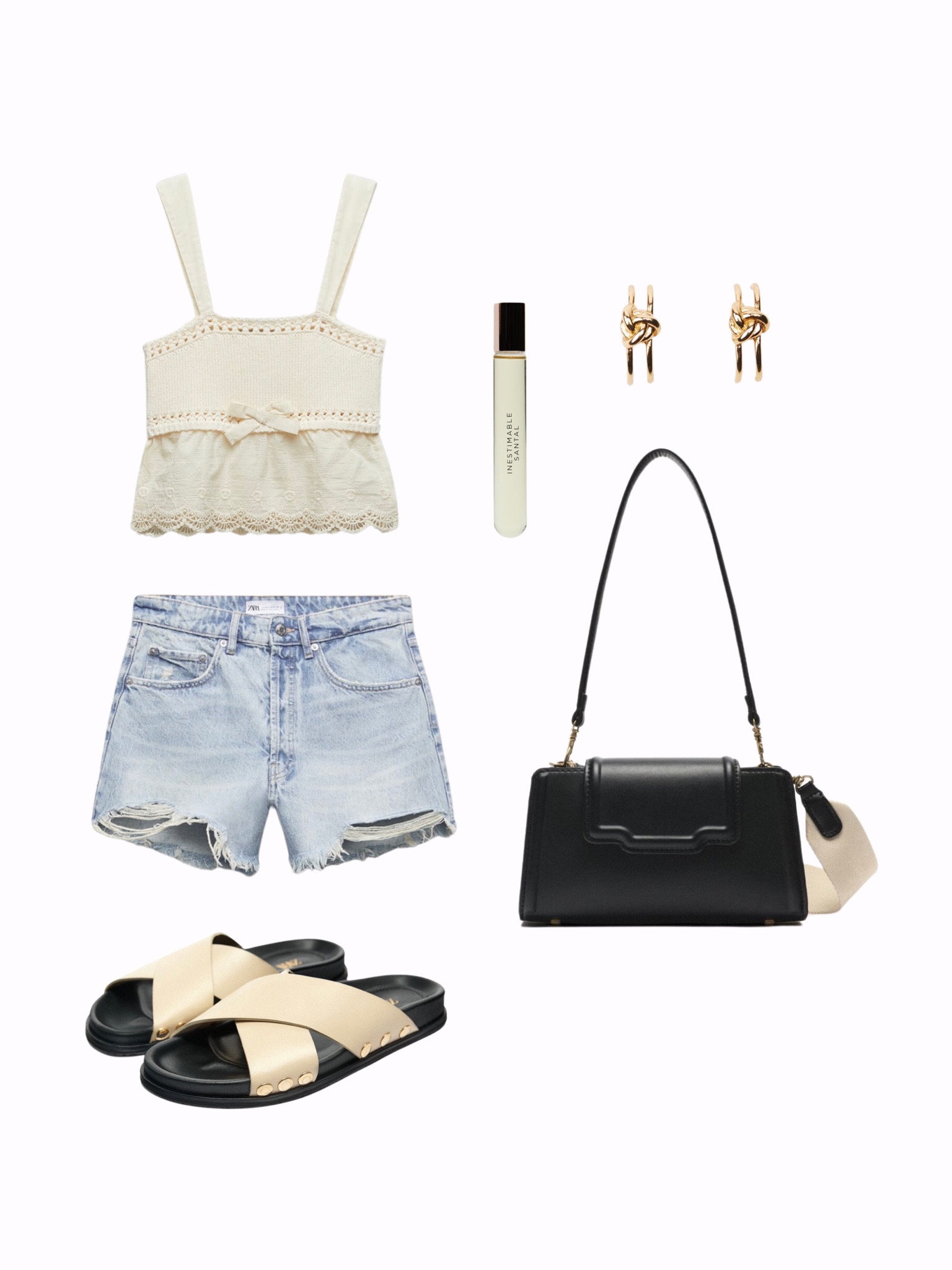 Zara Summer: 
Top: 3991/056
Shorts: 4365/001
Bag: 6216/110
Shoes: 2622/210
Perfume: 0130/125
Earrings: 4548/218

#LTKunder100 #LTKstyletip #LTKSeasonal