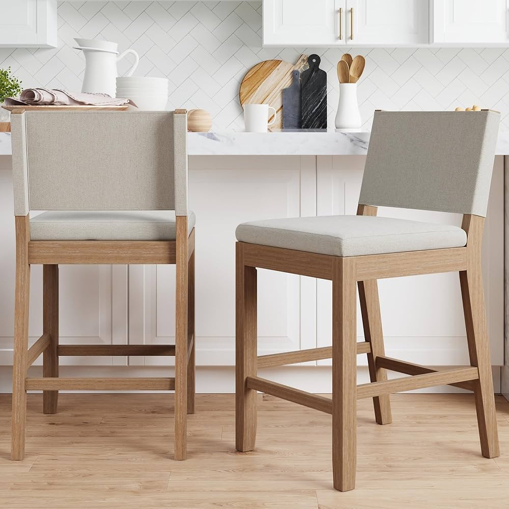 Nathan James Linus Modern Upholstered Counter Height Bar Stool with Back and Solid Rubberwood Leg... | Amazon (US)