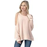 EDGYLand Girl's and Women's Casual French Terry Hooded Shirts & Sweatshirts, [Solid Cold-shoulder Sw | Amazon (US)