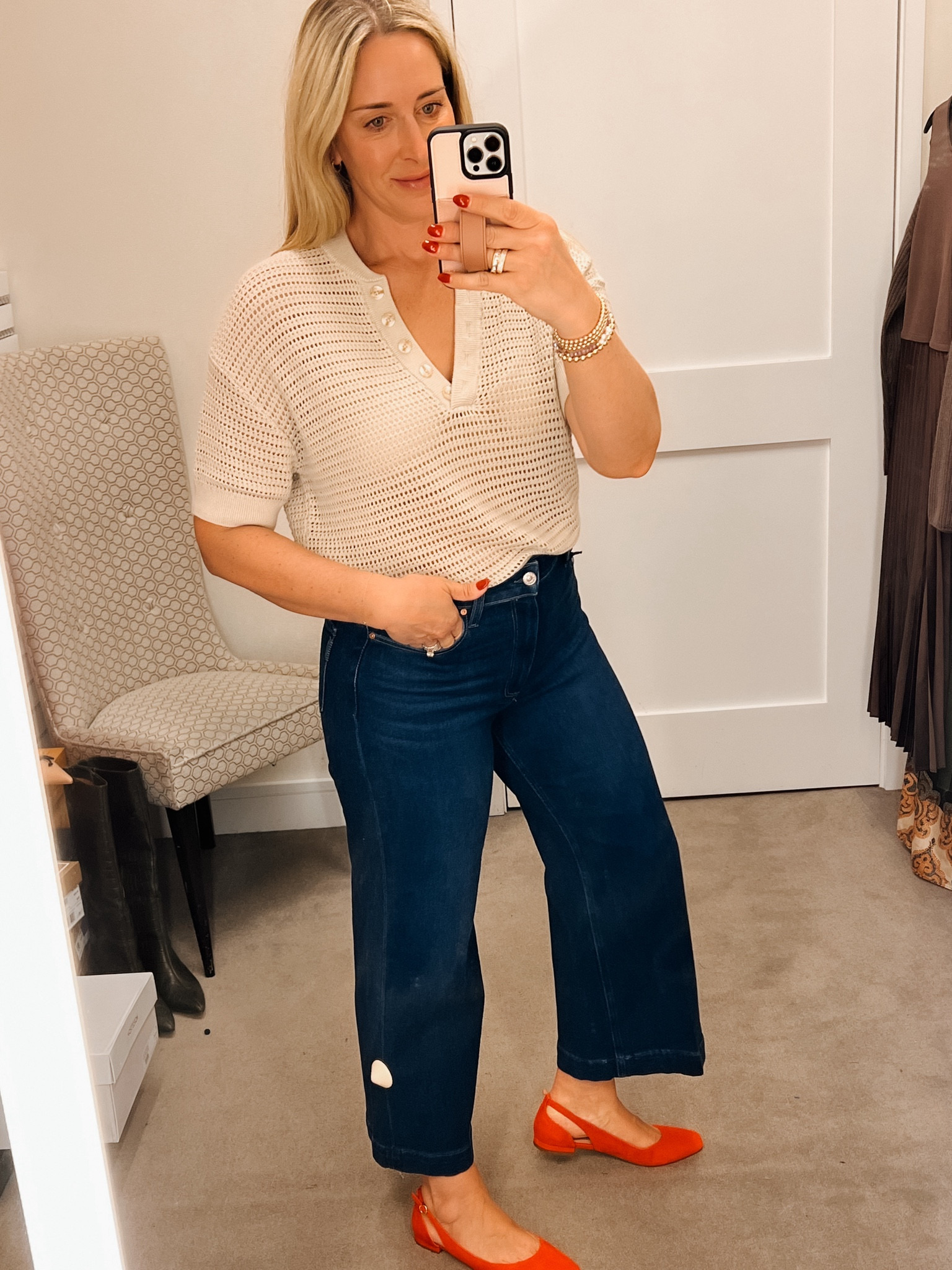 Varley Top on Nordstrom Sale - size down! Comes in a green color too. 

Paige wide leg jeans. 

#LTKStyleTip #LTKSummerSales #LTKxNSale