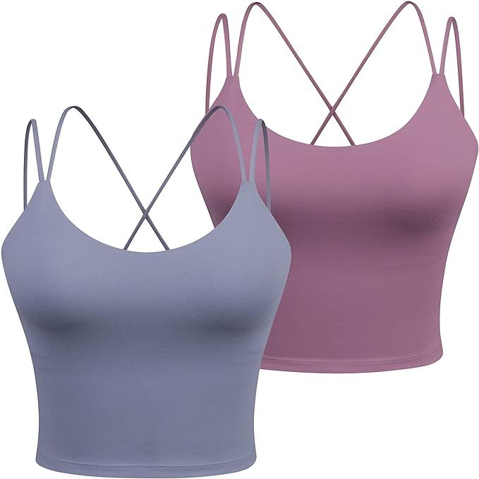 Women's Longline Sports Bra Padded Strappy Yoga Bra Fitness Running Workout Crop Tank Top（2pack... | Amazon (US)