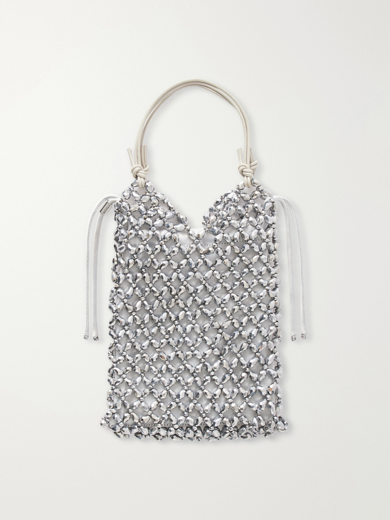 STAUD - Kelly Leather-trimmed Embellished Satin Shoulder Bag - Silver - One size | NET-A-PORTER APAC